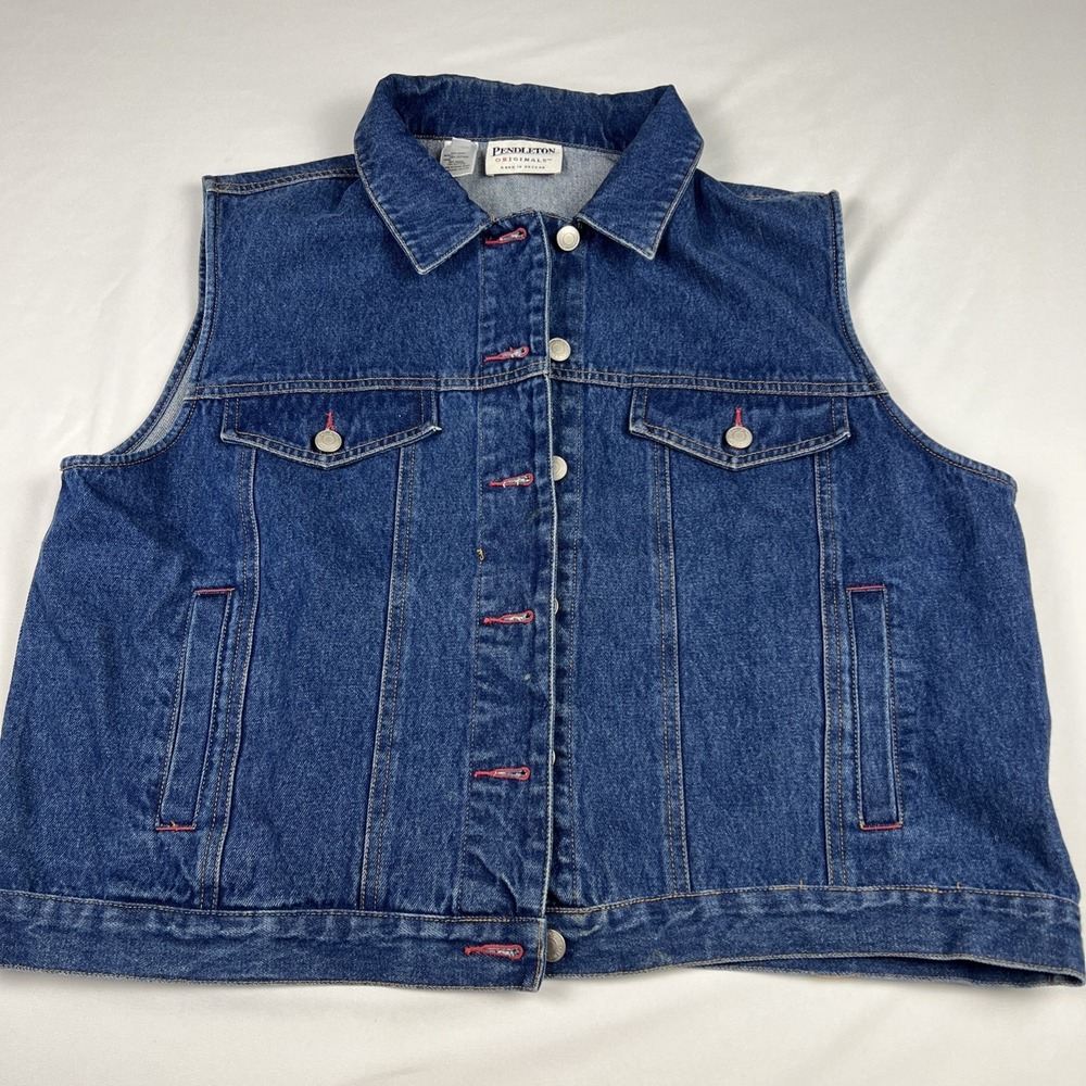 Vintage Pendleton Native Blanket Tribal Denim Southwestern Jean Vest Size XL